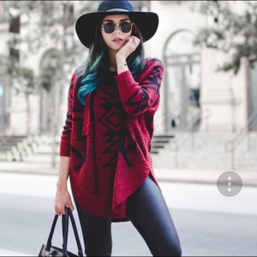 Express Red and Black Geometric Sweater, Size M - Picture 2 of 11